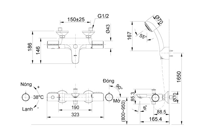 sen tắm nhiệt độ inax bfv 3413t 4c ban ve